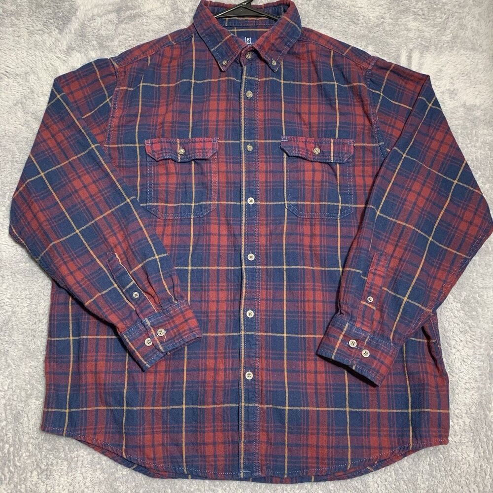 George Men's Plaid Long Sleeve Shirt  XL (46-48) Red & Blue Cotton‎